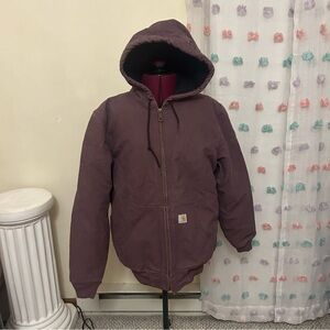 Plum purple carhartt work zip up hooded jacket